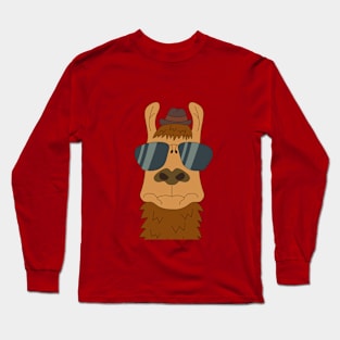 Elegant lama in sunglasses and hat. Long Sleeve T-Shirt